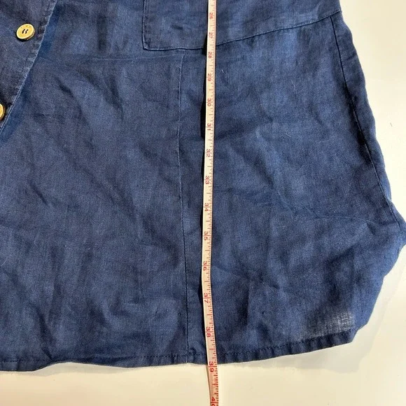 MNG Mango Navy Blue 100% Linen Shirt Dress Sleeveless Brown Button Up - Picture 7 of 9